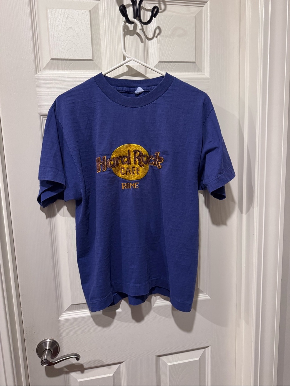 Vtg Hard Rock Cafe Rome Blue Graphic Embroidered Logo Crew T-Shirt Unisex L